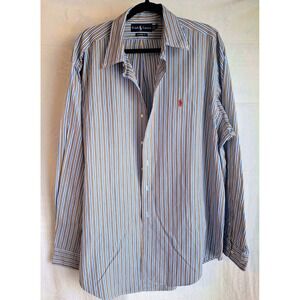 Ralph Lauren Classic Fit Striped Blue/Yellow/Red Long Sleeve Shirt Men's XL 17